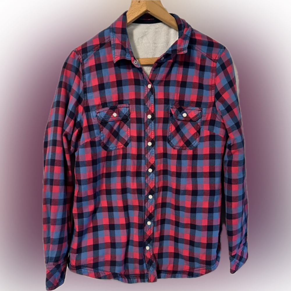 Button-Down Plaid Shirt - Pink & Blue